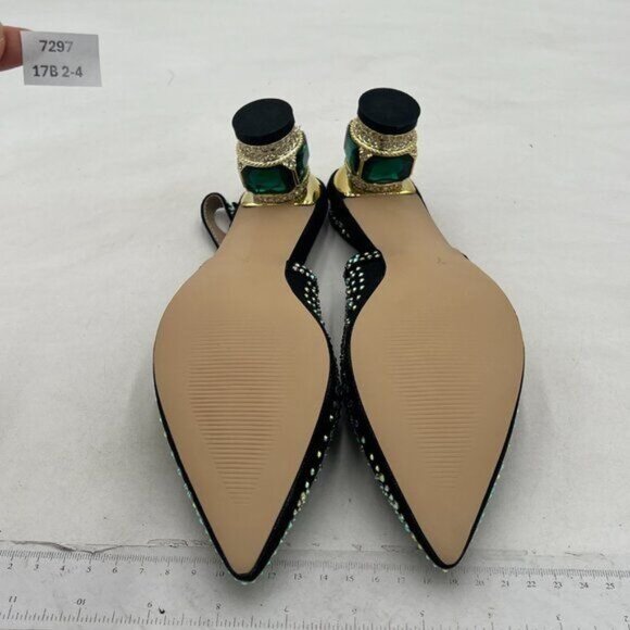 Women Pointed Toe Slingback Wedding Pumps Chunky Low Heel Rhinestone Sandals - Picture 7 of 8